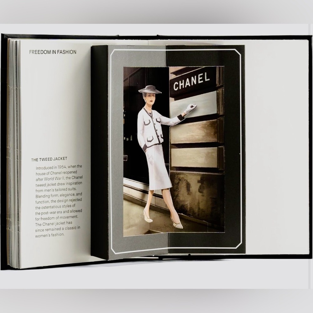 CHANEL Popup Fashion Book with White and Black Tweed Jacket Illustration